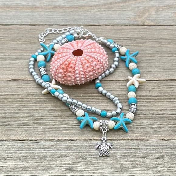 Beach Boho Turtle Anklet| Beaded Adjustable Anklet| Summer Vacation Jewelry - Picture 4 of 5